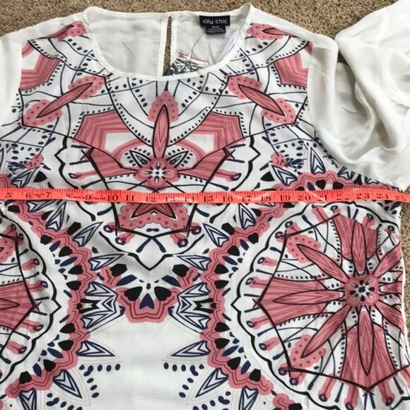 NWT! CITY CHIC Size M/18 white multi print top - Picture 6 of 8